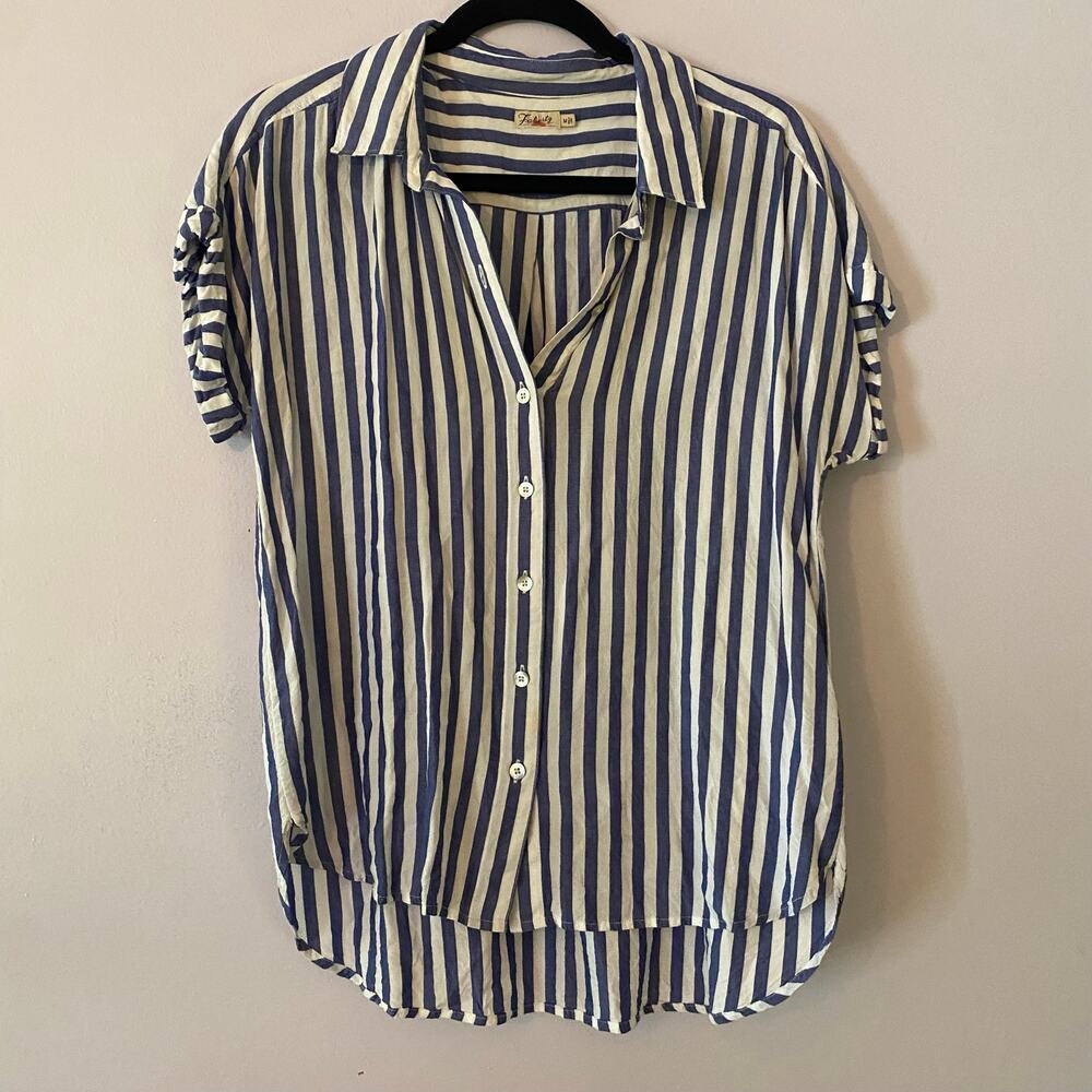 Faherty Blue White Stripe Button Down Blouse Boyfriend Boxy Nautical size Medium